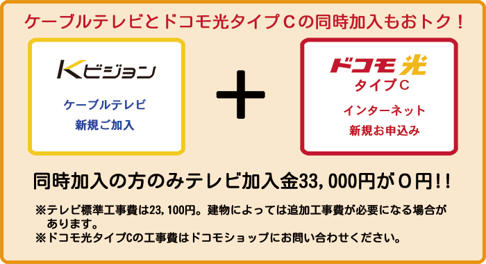 テレビ＋ネットのセット加入が、だんぜんおトク！　W加入キャンペーン／同時加入の方のみ　なんと！　0円