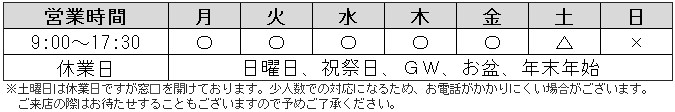 ご来店受付時間